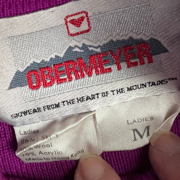 Vtg Obermeyer Wool Blend Ski T Sweater Crop Women Medium Fuchsia Pink Turtleneck - Picture 6 of 10